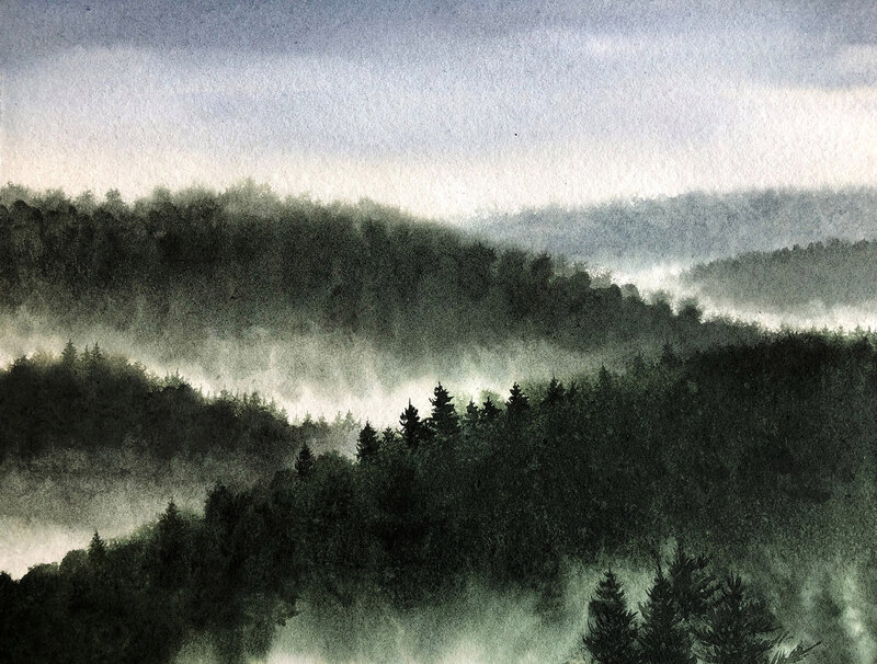 Cascade Watercolor Painting by Nationally Renowned Artist Alan Shuptrine