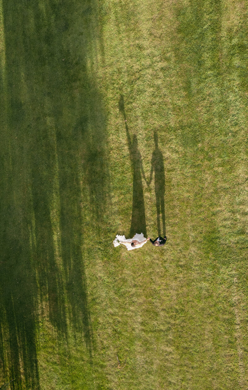 Wedding couple, drone photography at Grand Geneva Resort.