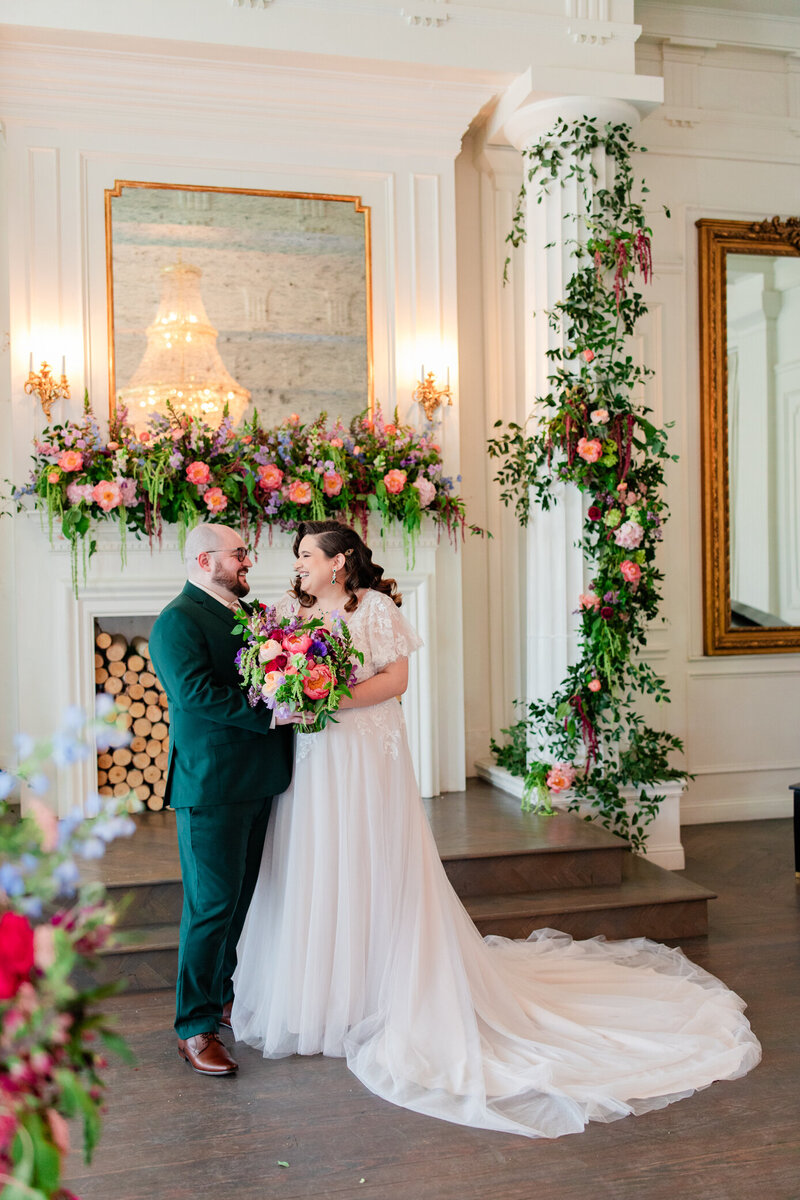 bride and groom excited during their first look