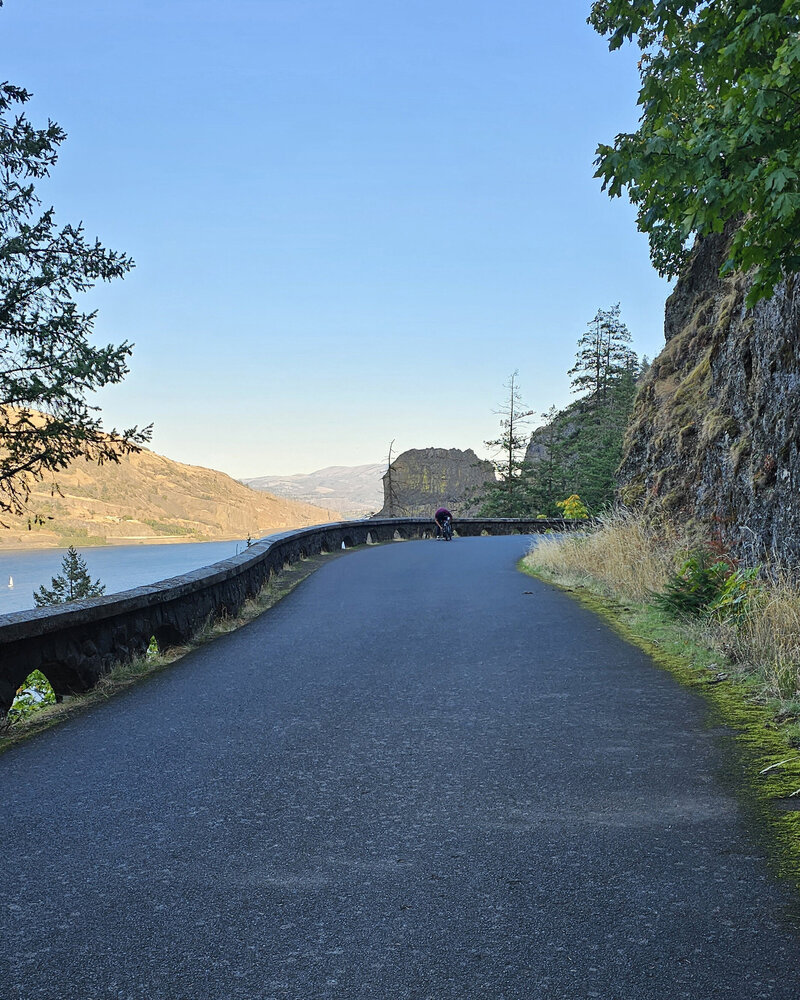 Take in the refreshing air and stunning views overlooking the Columbia River on this tranquil path in Mosier with The Gorge E-Bike Adventure Rentals