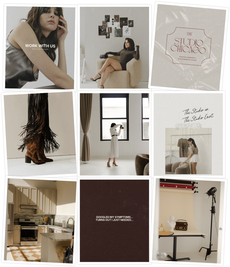 A portfolio scrapbook page of a photo studio in Chicago who's content is crafted and ideated by Mello Social, an innovative social agency.