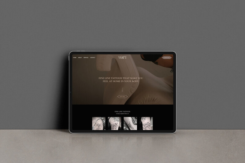 Services website page design laptop mockup for Vamp Cosmetic