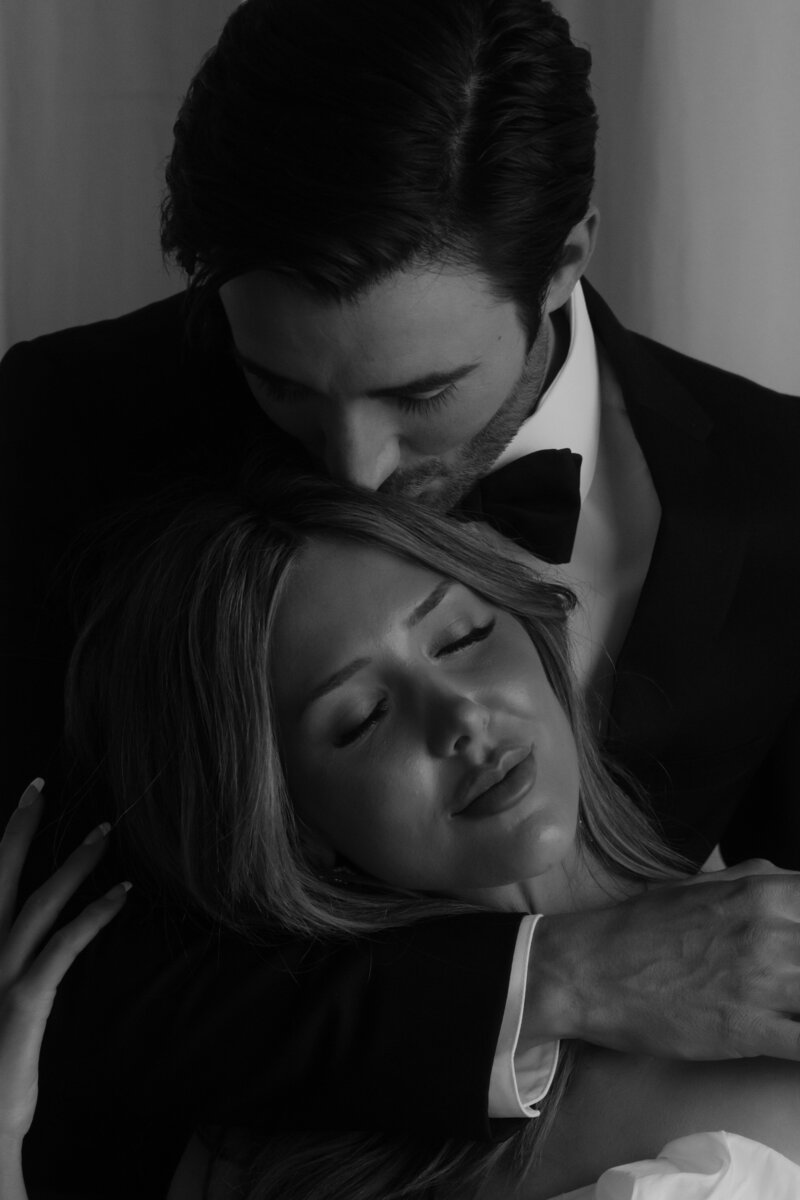 bride and groom sharing an intimate moment