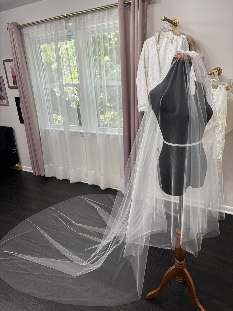 demelis Atelier Light Ivory Cathedral Length Bridal Veil with Blusher1