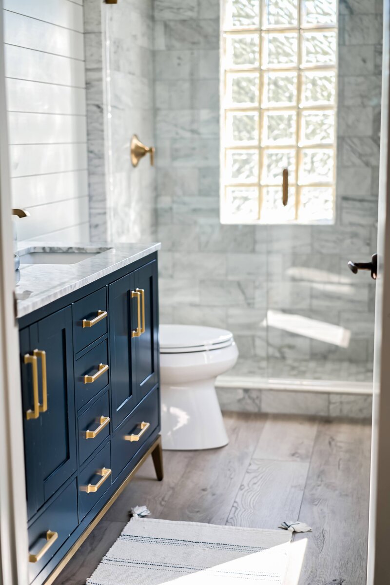 Bathroom cabinet and shower details at Modern Mission_Scarbro Design