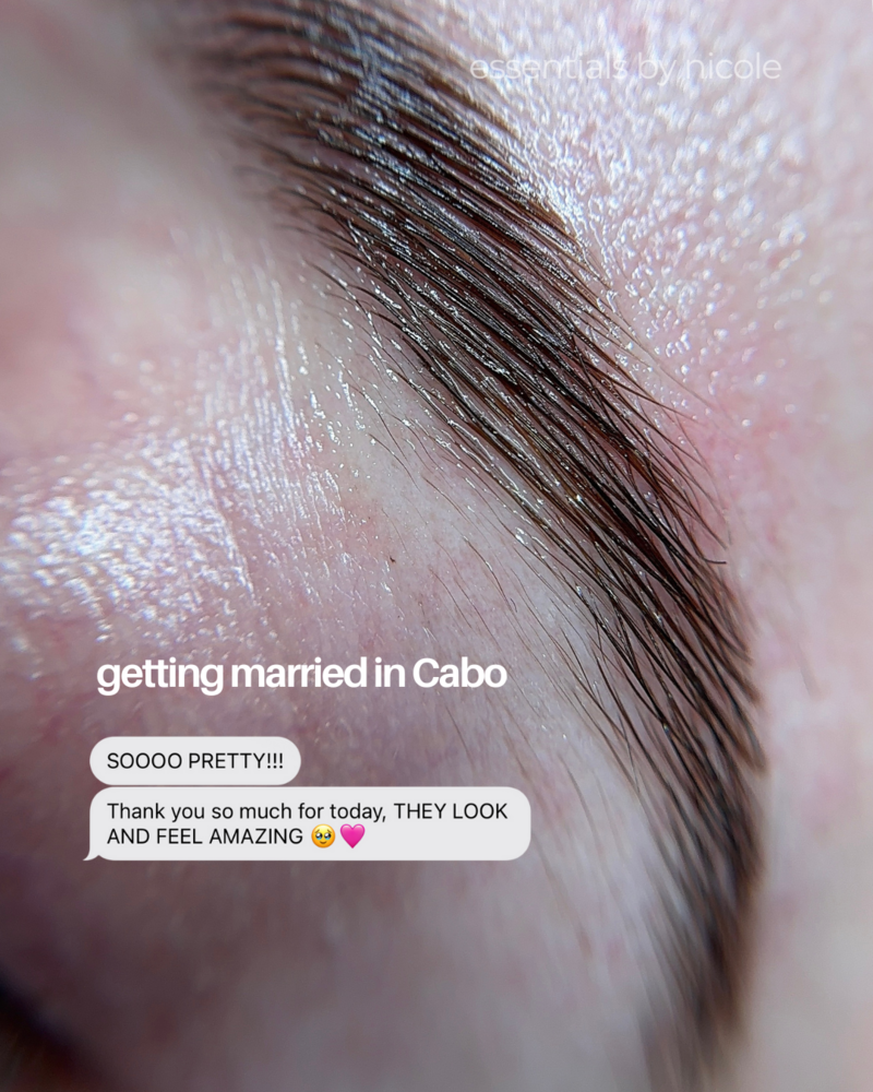 Brow lamination and wax on bride client at Essentials by Nicole in West Springfield MA