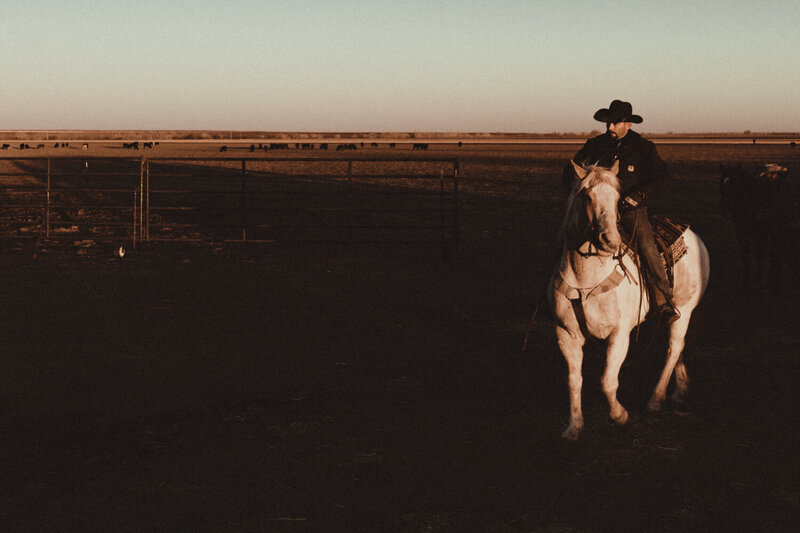 Cowboy Riding HIs Horse Into The Sunset, From The Lore Of The Range Collection