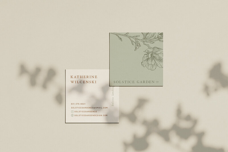 Branded square business card mockups for landscaping company