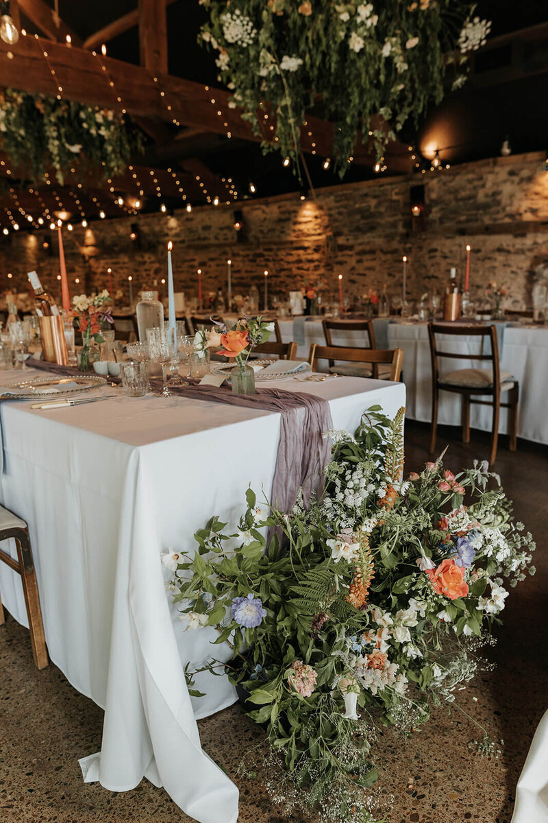 Wedding breakfast set up at Dewsall Court