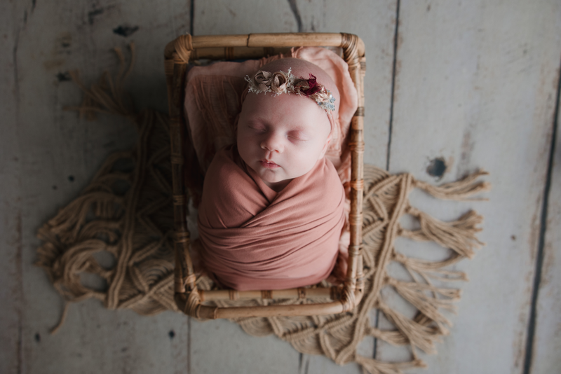 newborn-baby-girl-wrapped-in-pink-in-basket