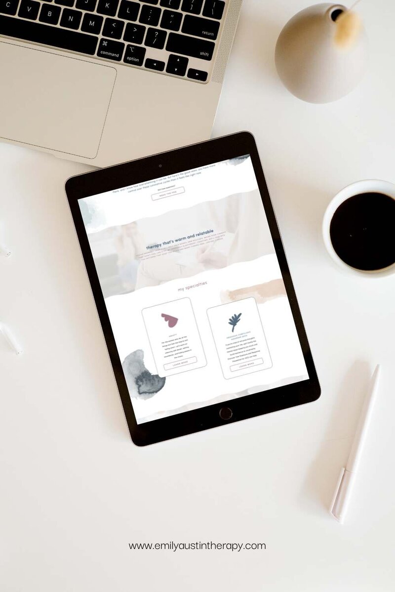 Website design for Emily Austin Therapy, showcasing a calming and professional layout for a new business.