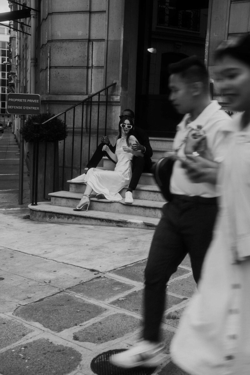 bride and groom portrait in paris sophisticated couple fashion modern photography