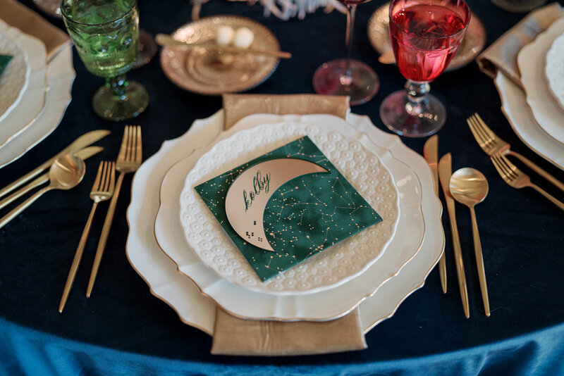 Crescent Moon Velvet Menu & placecard