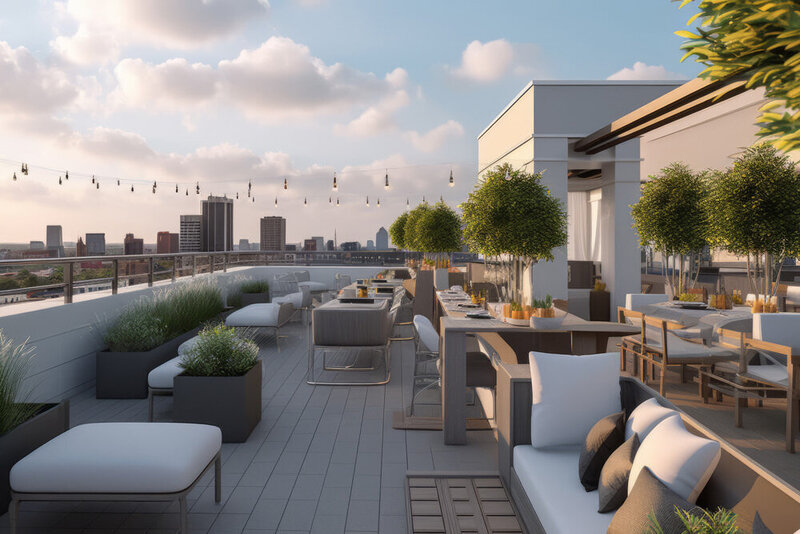 Outdoor rooftop patio restaurant interior design