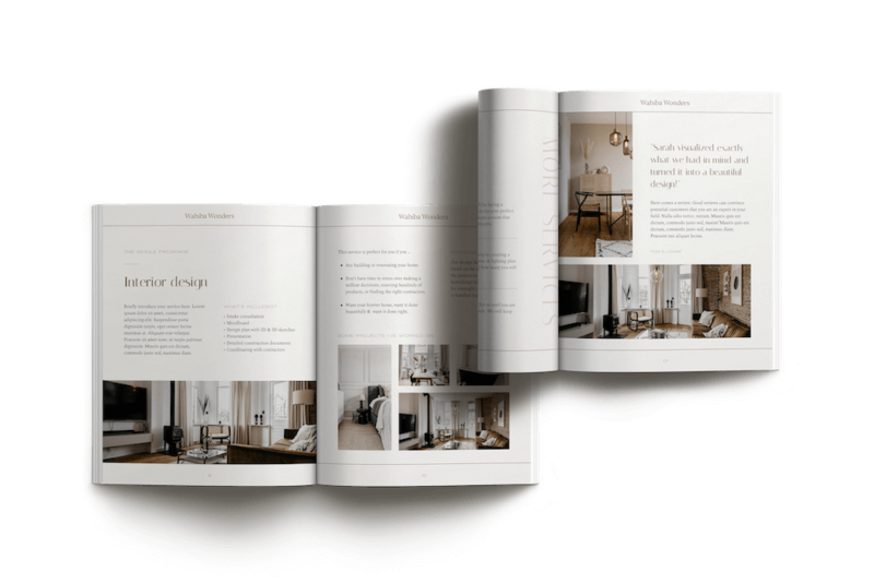 Minimalist pricing guide template interior design