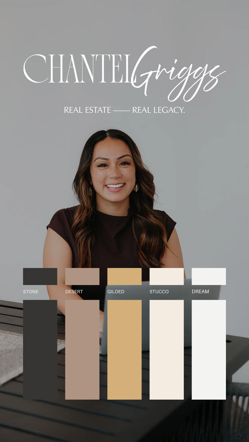 Luxury real estate brand identity design for Chantel Griggs, crafted by Her Higher Standard Design Studio in Phoenix. Empowering women entrepreneurs through strategic branding and web design.