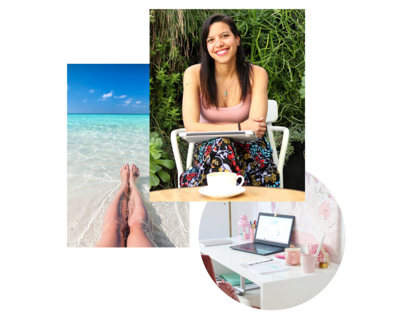 Laurie smiling, a girl at the beach, feminine desk