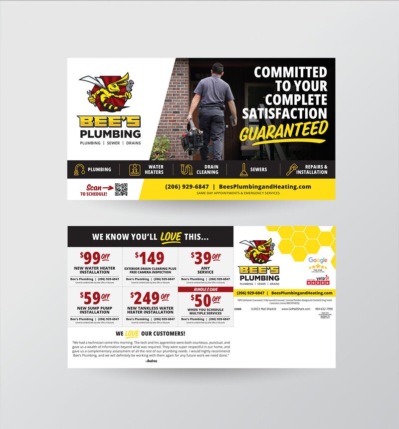 Bees Plumbing | Direct Mail Postcard | Graphic Designer | Van Curen Creative