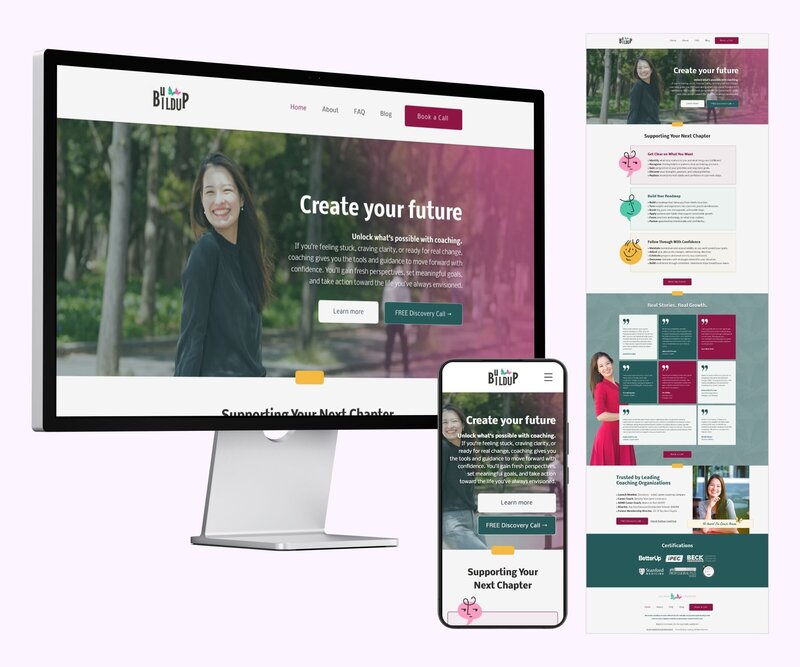 Holiday-themed website mockup for Kaden’s Christmas Trees, with desktop and mobile views and full homepage display
