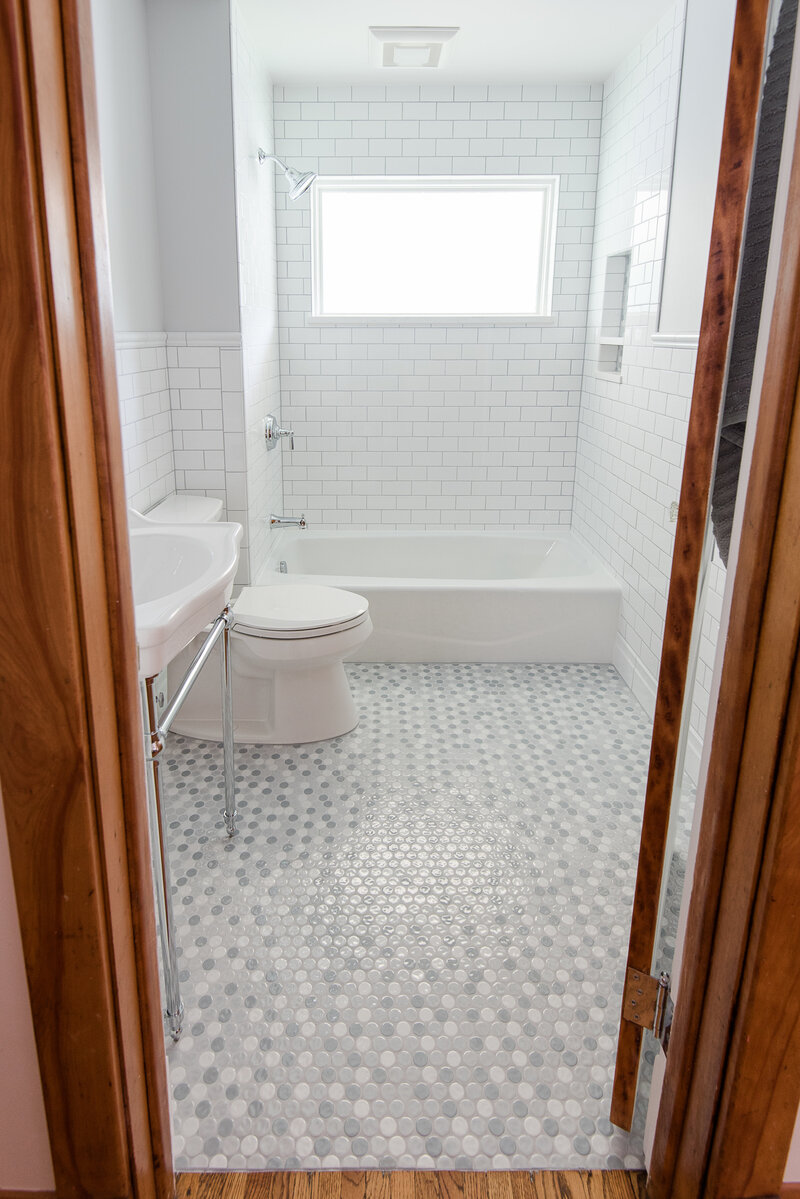 Interior Home Remodel Bathroom Shower Hex Tile Subway