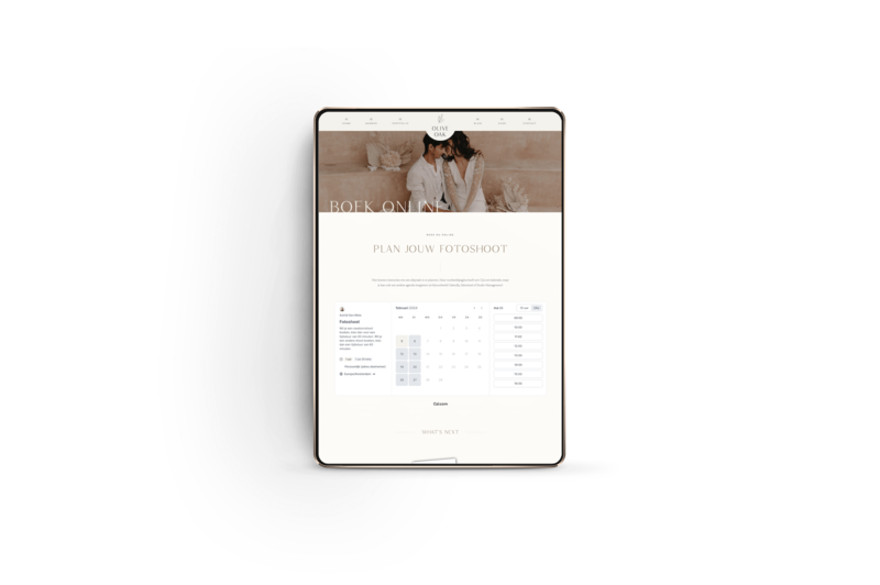 Olive Oak boekingspagina mockup iPad