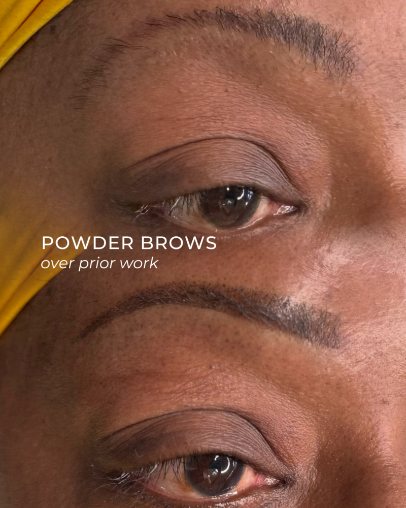 Soft-shaded powder brow tattoo for natural-looking permanent brows