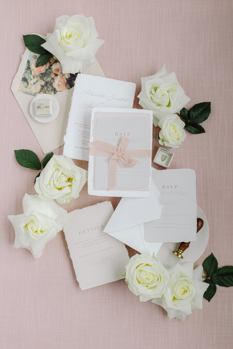 Blush linen styling mat for romantic wedding flat lays