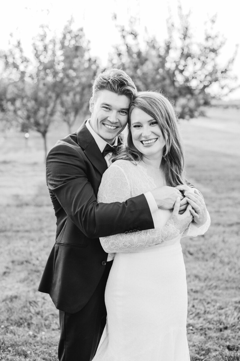 Bride and groom walk up memorial steps at their DC wedding