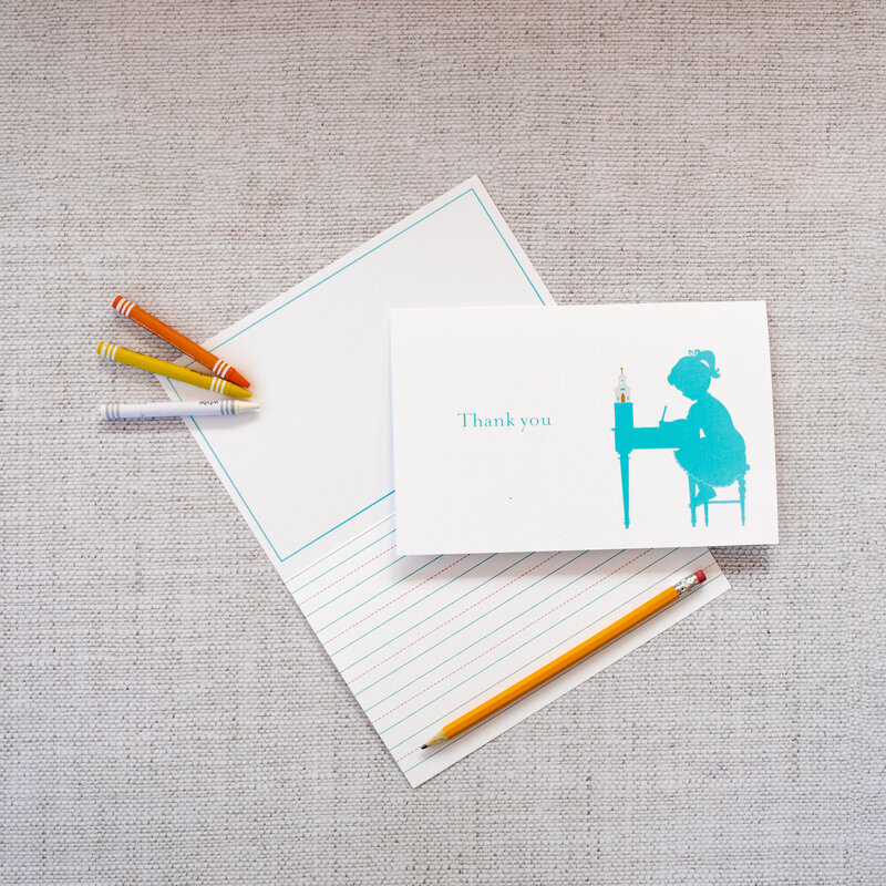 Coral and Blue Stationery for Kids Tulip Thank You Card