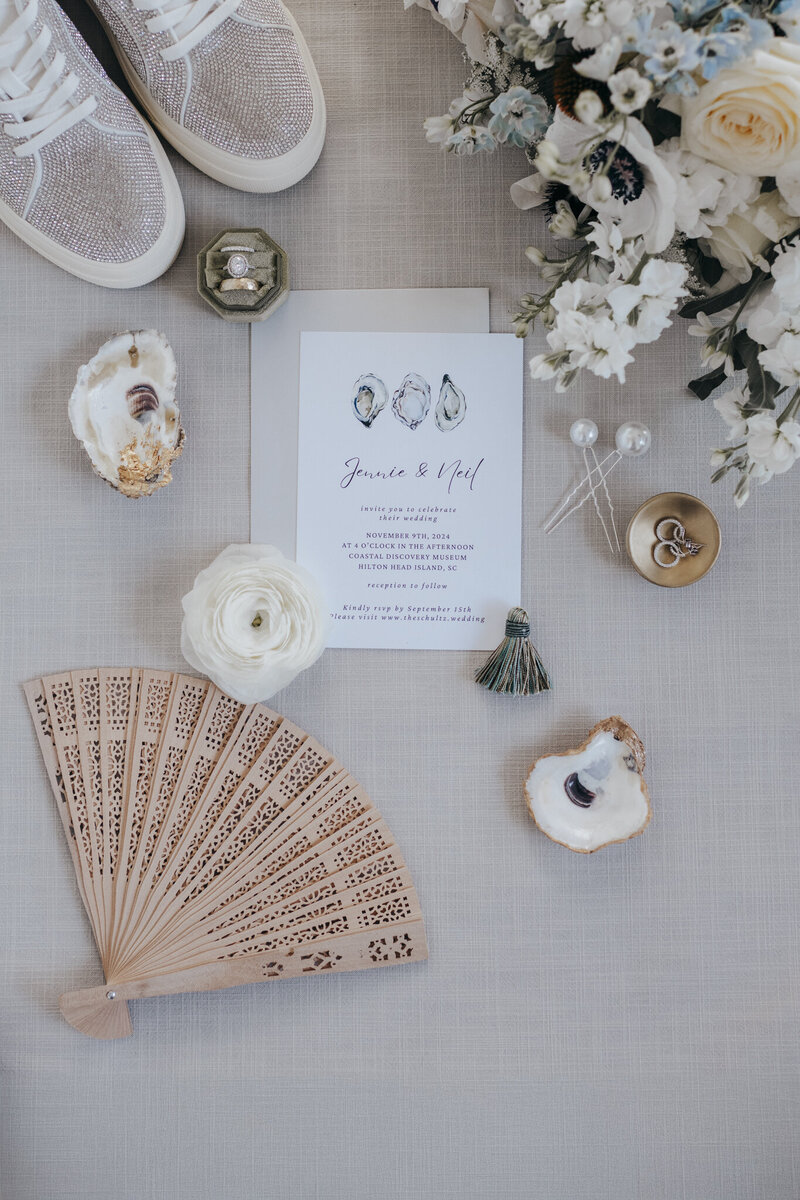 flat lay of wedding details
