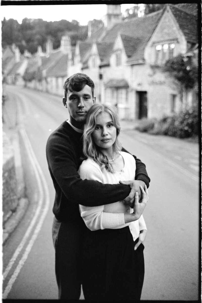 Analogue couple portraits at Castle Combe, Cotswolds