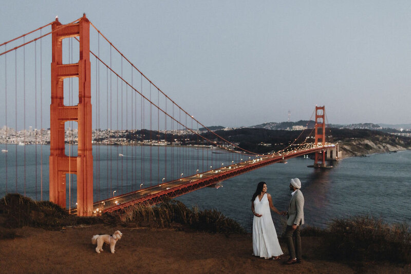 Stunning maternity photoshoot with Golden Gate bridge in the background, in San Francisco