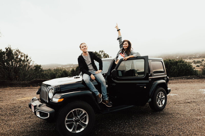 Madi and Tristan Jeno on their Jeep