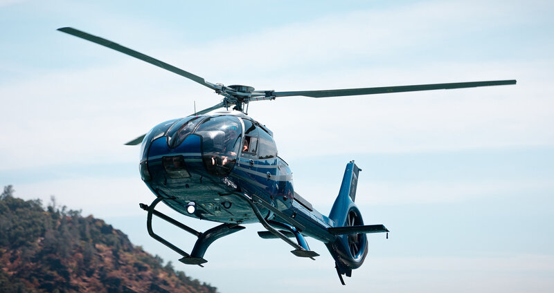 blue airbus ec130 b4 helicopter for aerial photography