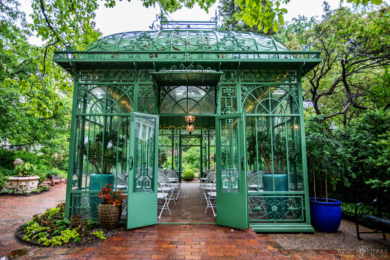 Exterior photo of the historic greenhouse at Denver Botanic Gardens