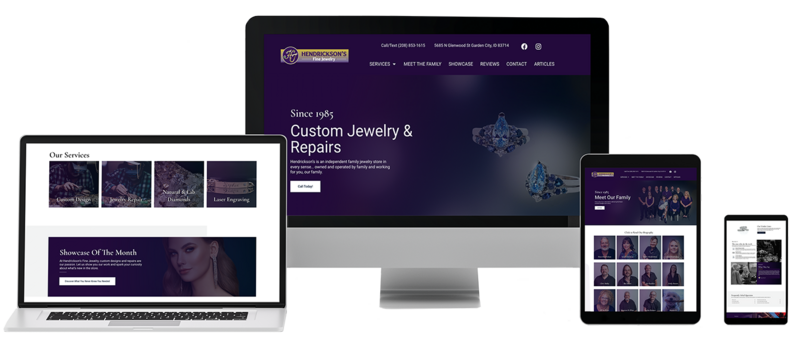 Hendrickson's Fine Jewelry website on different devices.