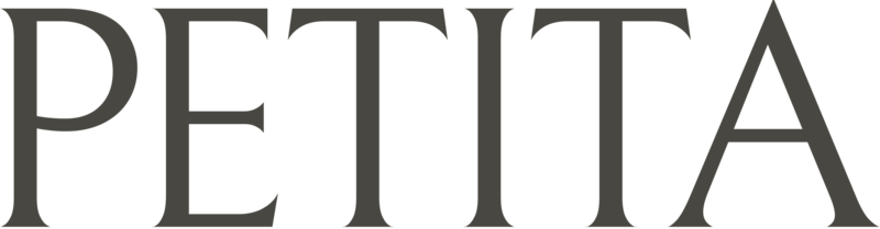 Logo with the word 'PETITA' in elegant, serif font.