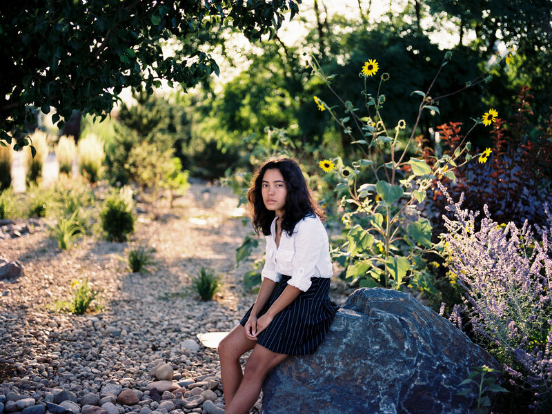 Niwot senior portrait taken with film in a Colorado garden