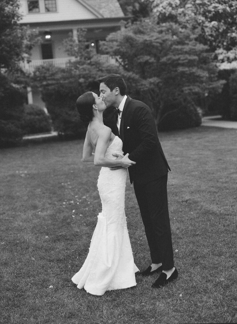 Bride and groom walk up memorial steps at their DC wedding