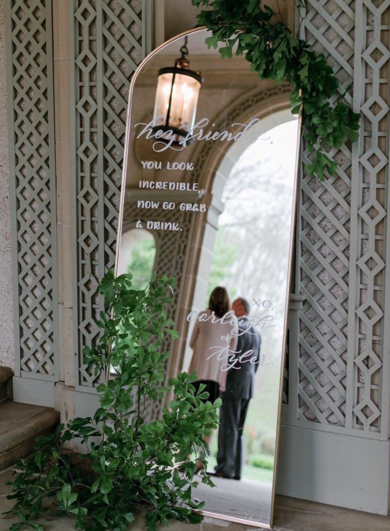 Large arched gold wedding mirror rental