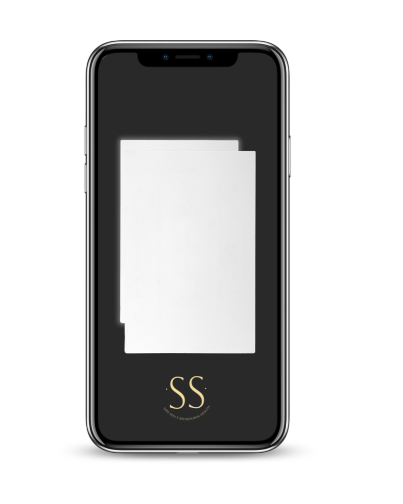 iPhone with digital affirmation card on the screen with Safe Space Behavioral mark below