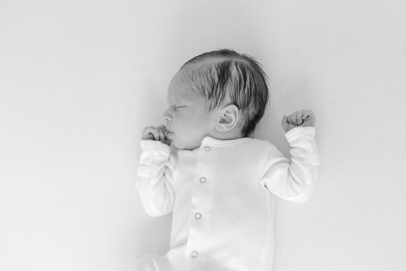 Black and white photo of newborn baby boy