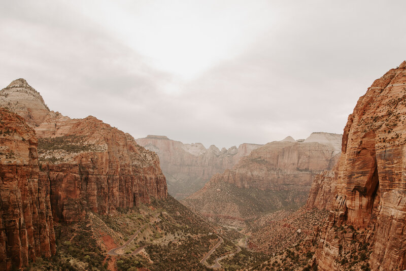 Zion Overlook on a cloudy, overcast day in April