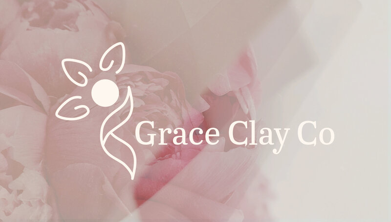 Grace Clay Co logo created by Ayanna Richilano Designs  on top of a pink washed image of a flower.