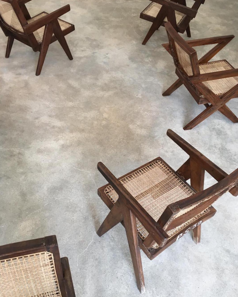 Five Wooden Chairs on Floor