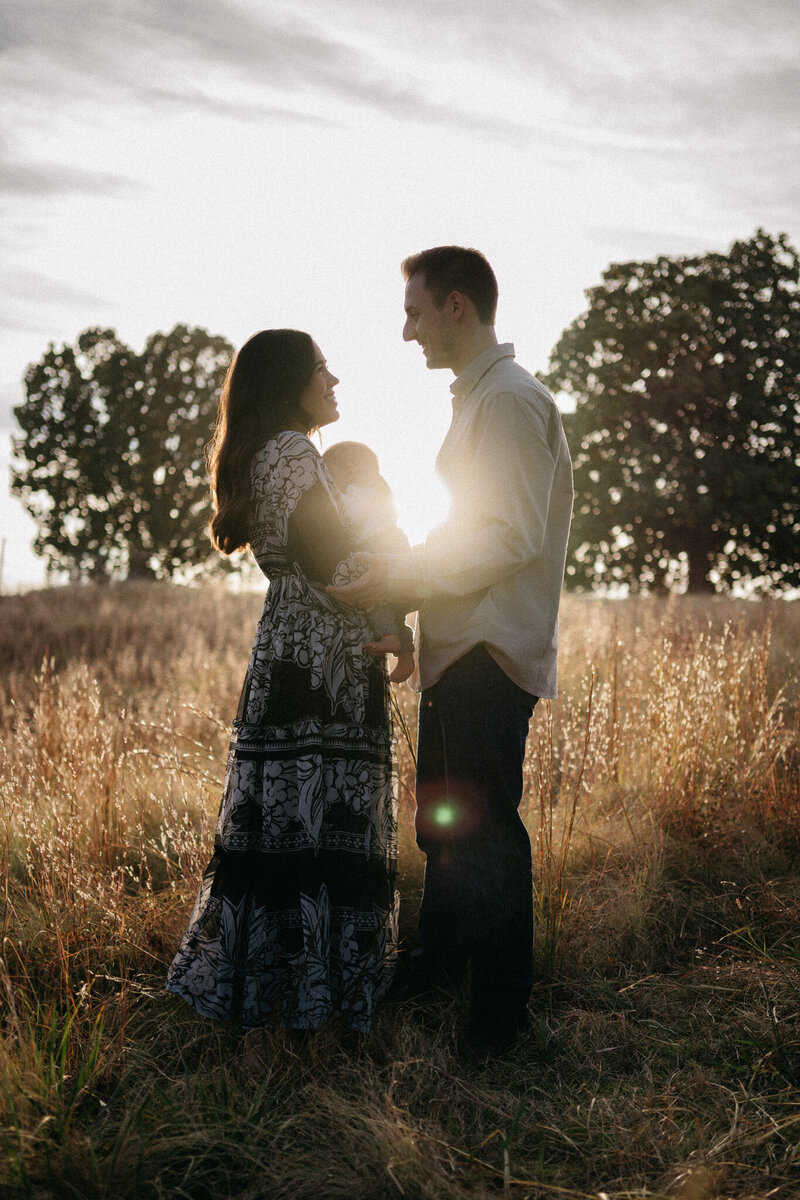 a new family at golden hour