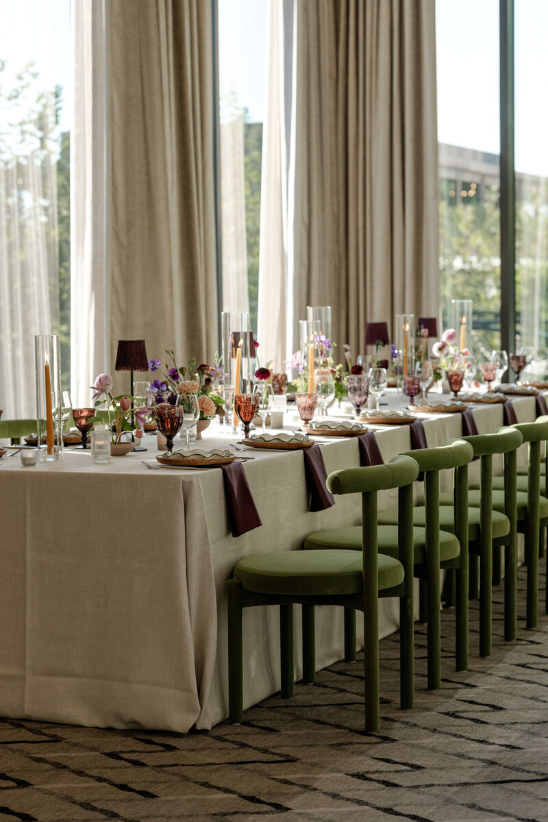 Kory Garvis of Springvale Floral styling wedding reception flowers at Glentstone Gardens in Virginia. Editorial wedding floral designer serving DC, Virginia, and Maryland with romantic, luxury floral design.
