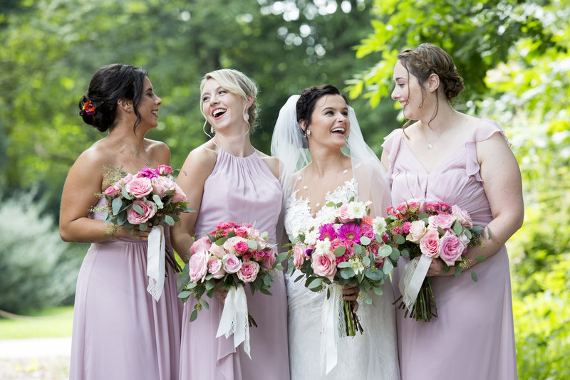 Bridal Party laughing at Abury Arboretum Wedding PA