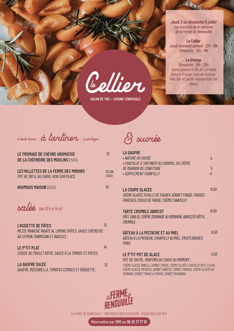 Salon de thé et restauration conviviale de la ferme de Renouville menu de la semaine