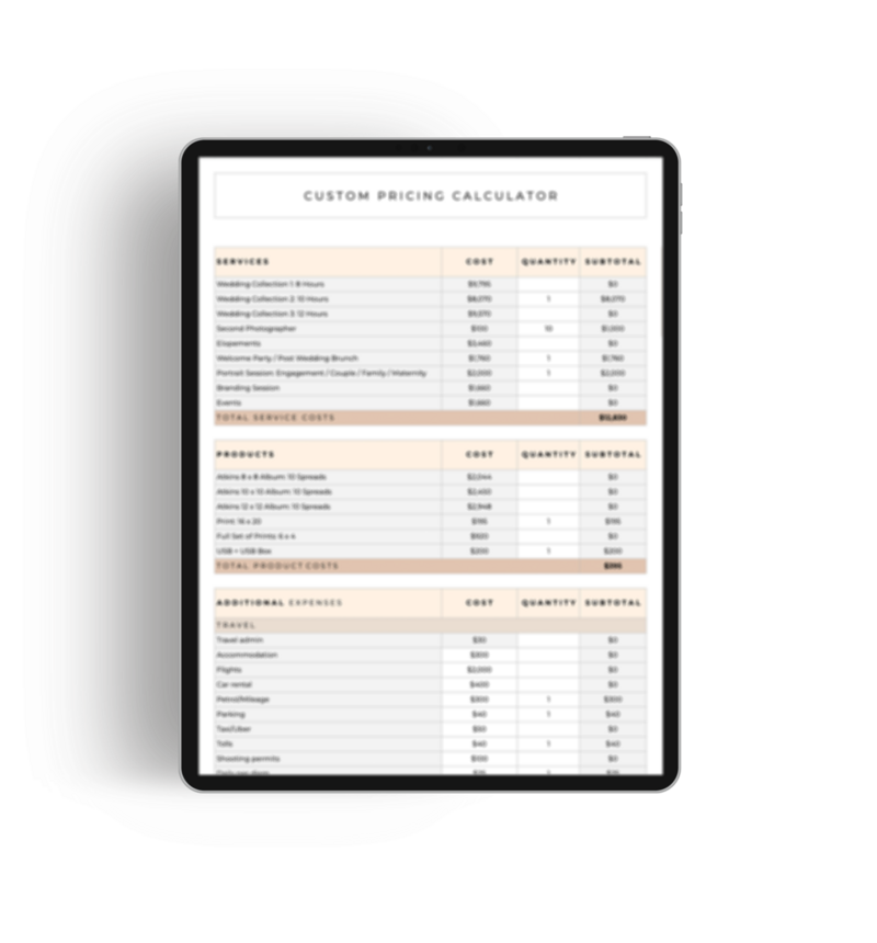 Photo of an iPad showcasing Zelda Greens Profit Planner custom pricing calculator